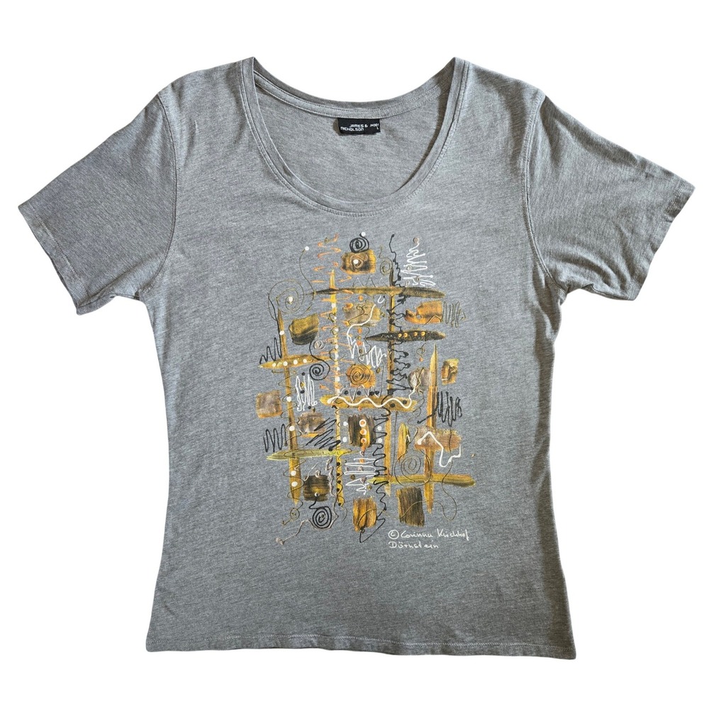 James & Nicholson Grey Abstract Art Graphic Cotton Tee Corinna Kirchhof JN901 L